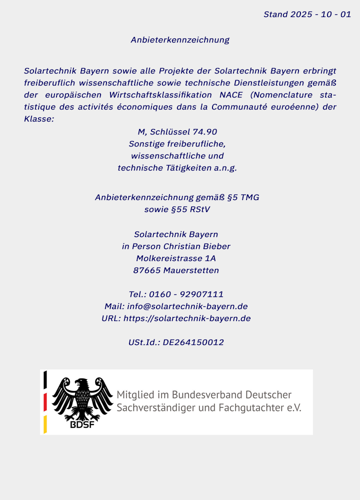 Anbieterkennzeichnung Solartechnik Bayern